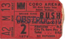Rush show ticket#A2M13 with Golden Earring December 02, 1978 Detroit - Cobo Arena